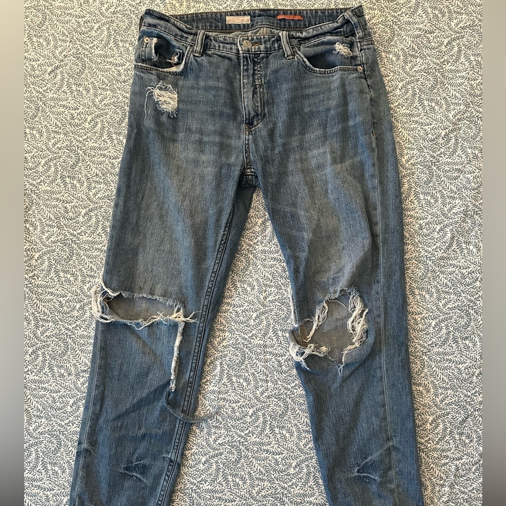 Pilcro, Anthropologie brand distressed jeans.